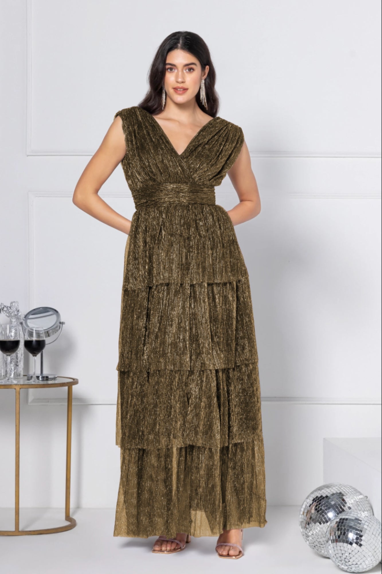 Golden Amber Soirée Maxi Dress