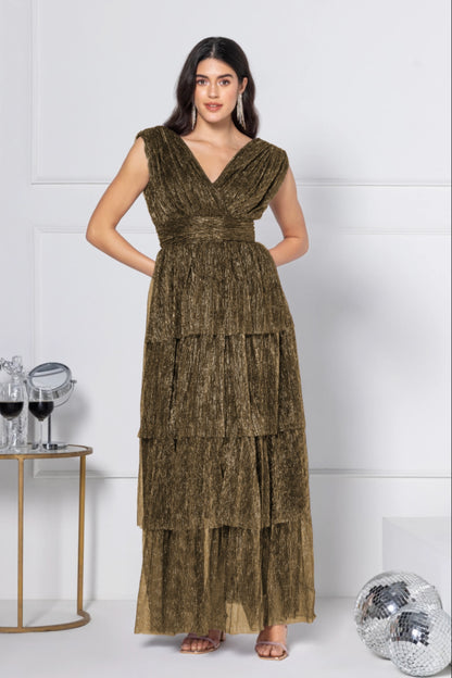 Golden Amber Soirée Maxi Dress