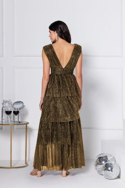 Golden Amber Soirée Maxi Dress