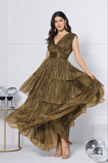 Golden Amber Soirée Maxi Dress