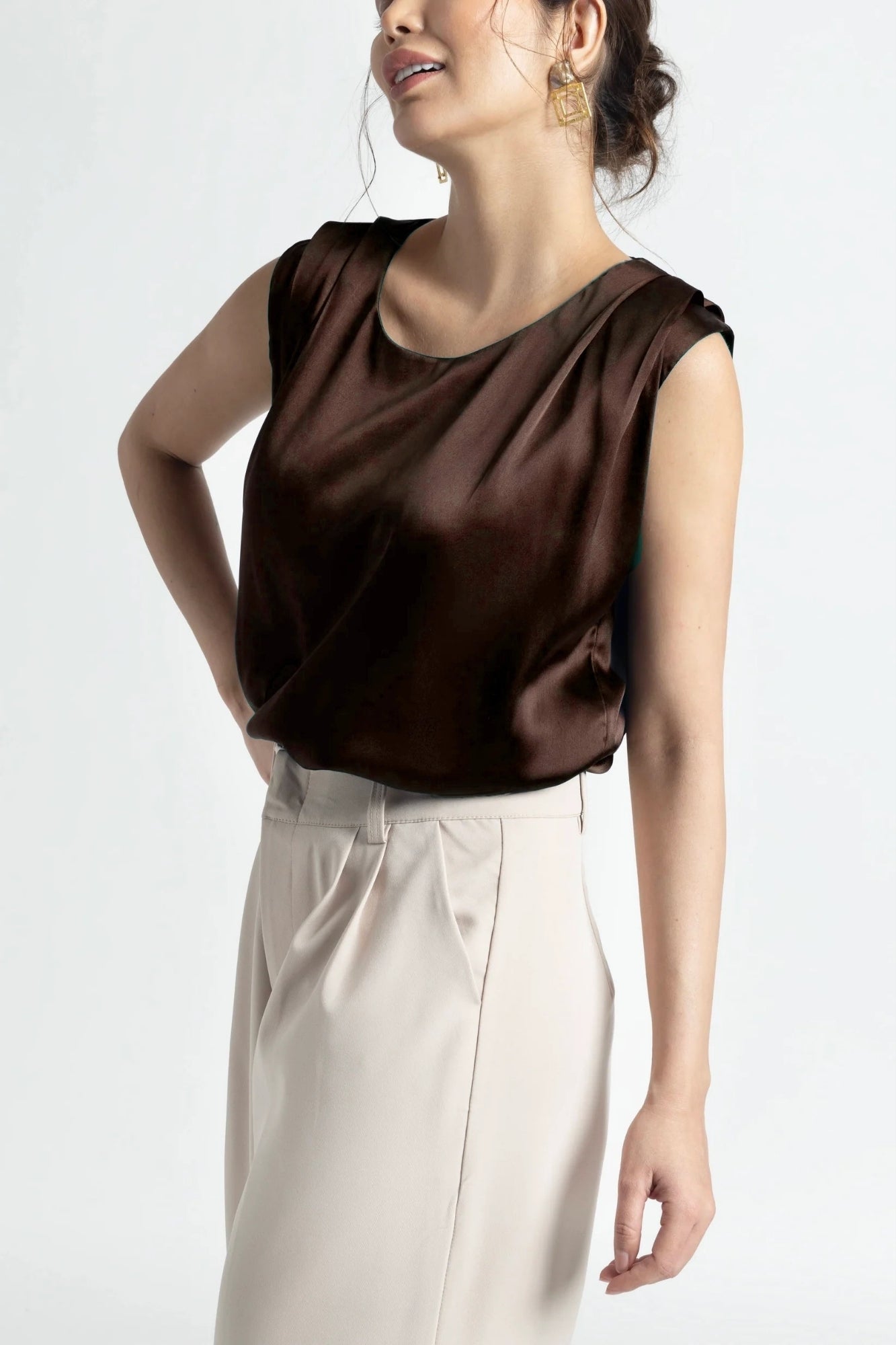 Choco Lustre Pleated Top
