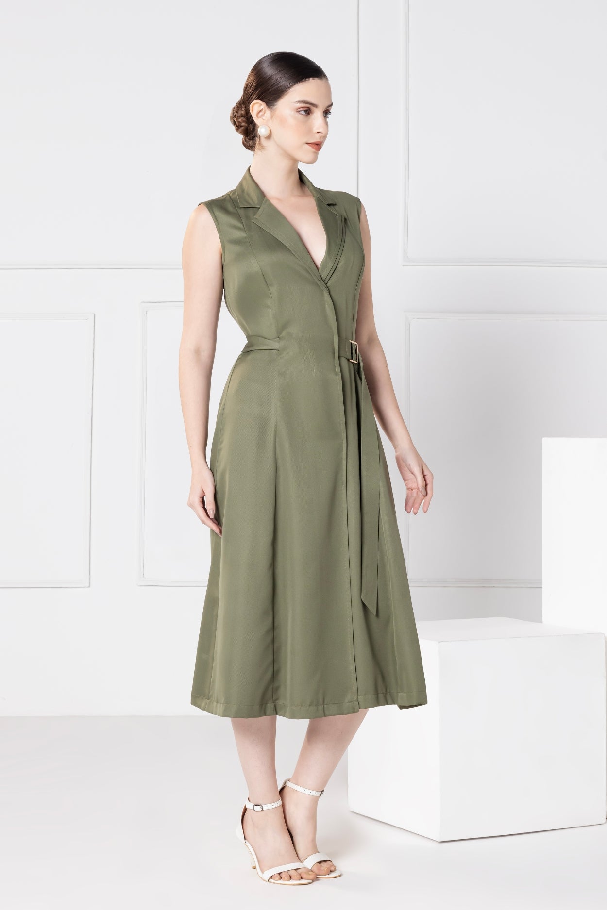 Olive Elegance Midi Dress