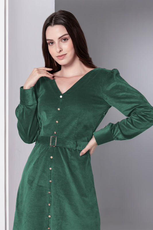Emerald Grace Corduroy Midi Dress