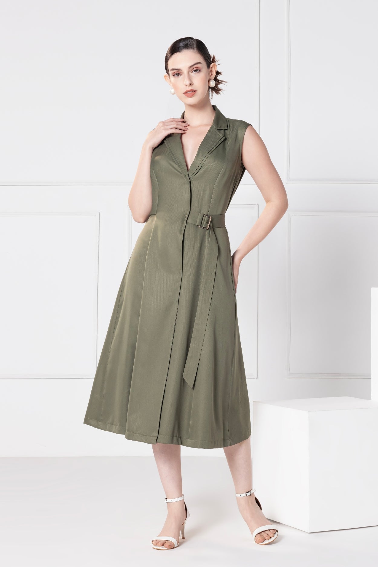 Olive Elegance Midi Dress