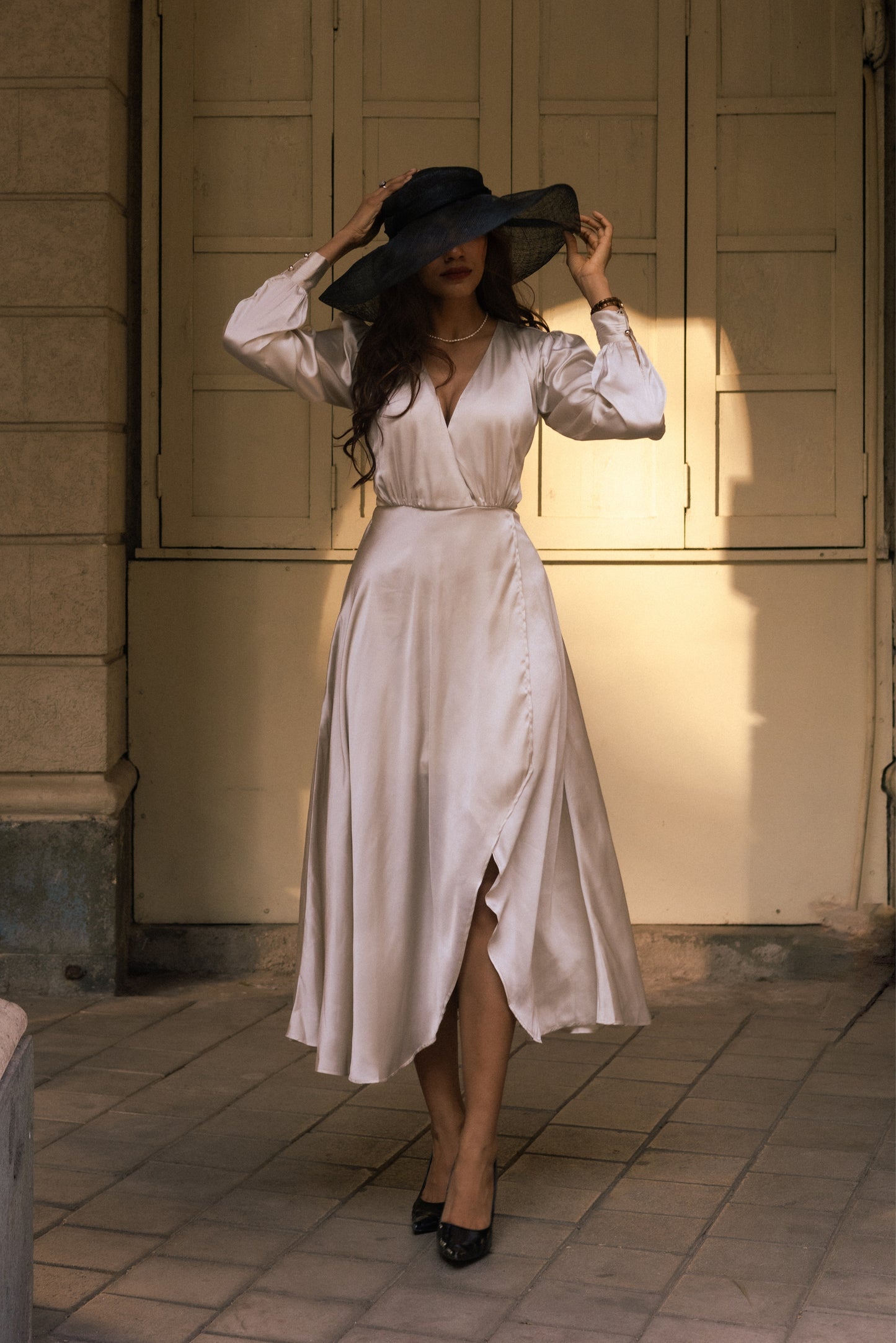 Creamy Surplice Midi Dress