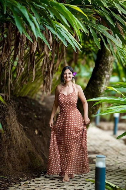 Brown Polka Maxi Dress