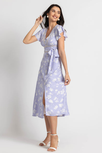 Lavender Blossom V Midi Dress