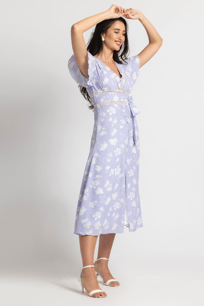 Lavender Blossom V Midi Dress