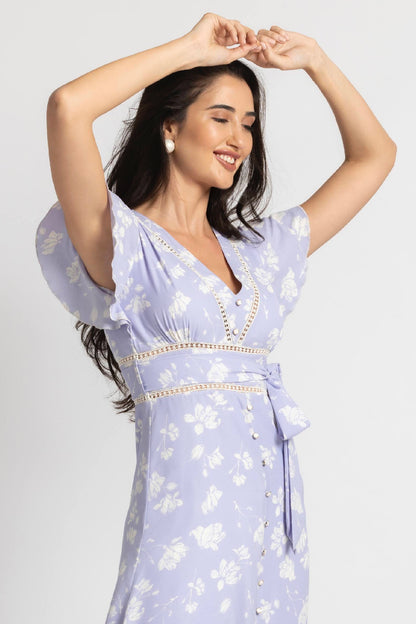 Lavender Blossom V Midi Dress