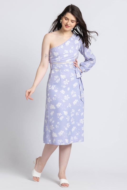 Lavender Blossom Asym Midi Dress