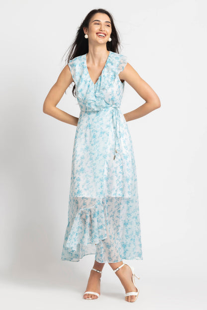 Azure Breeze Ruffle Maxi Dress