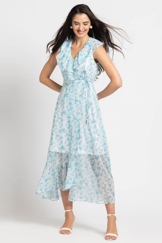 Azure Breeze Ruffle Maxi Dress