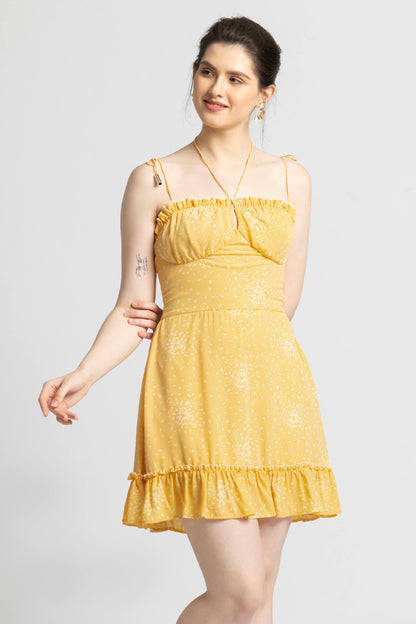 Sunlit Marigold Strappy Mini Dress