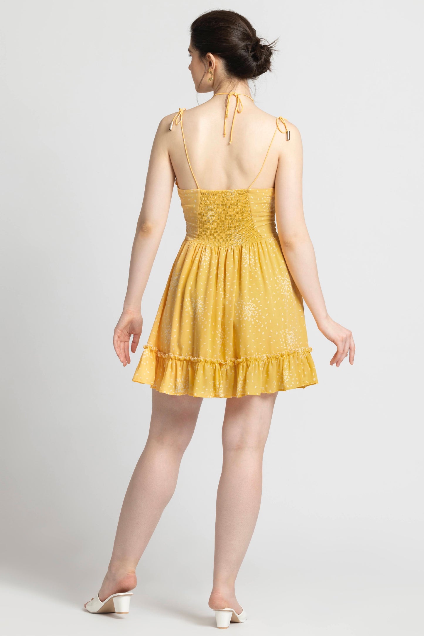 Sunlit Marigold Strappy Mini Dress