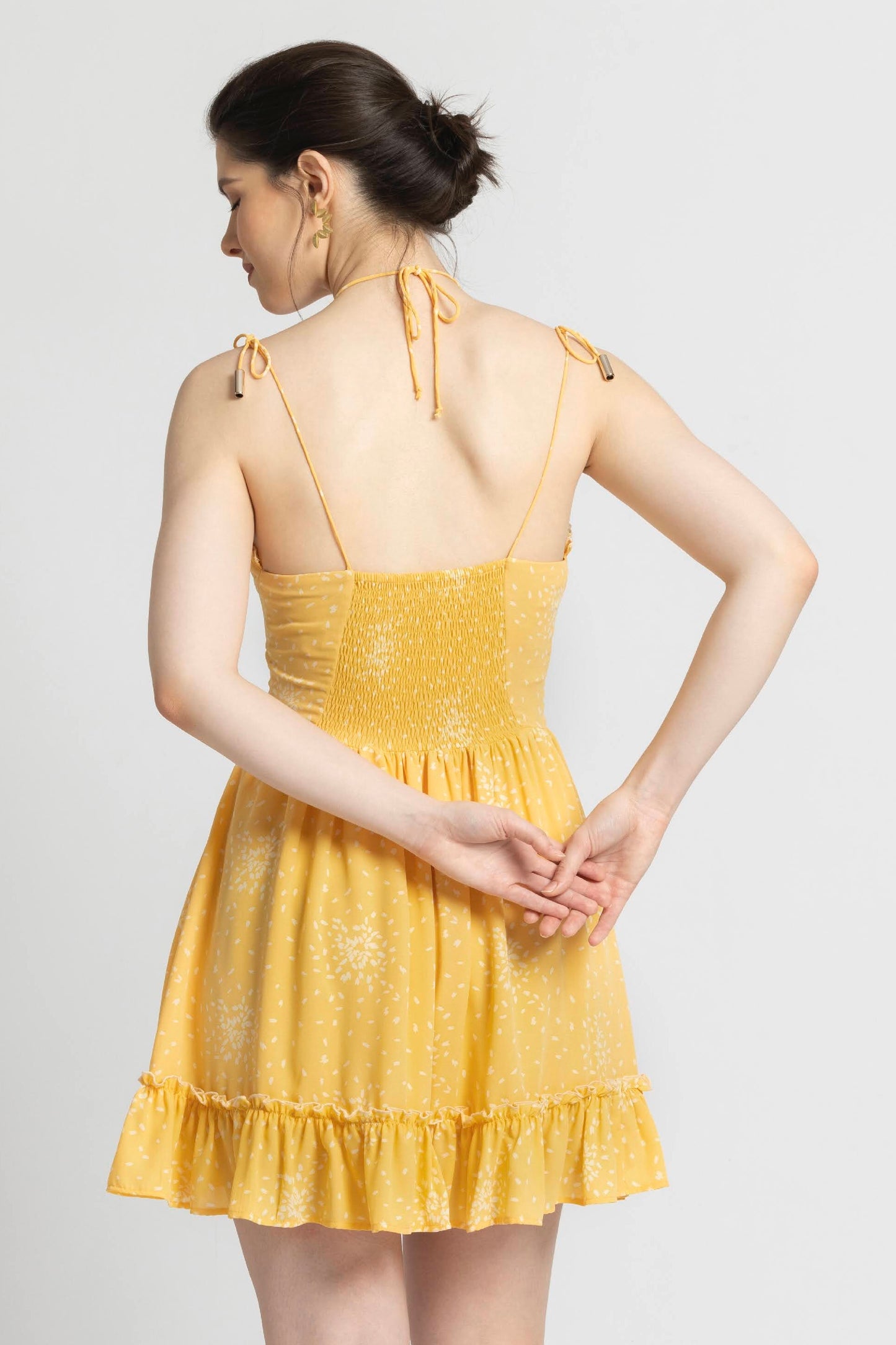 Sunlit Marigold Strappy Mini Dress