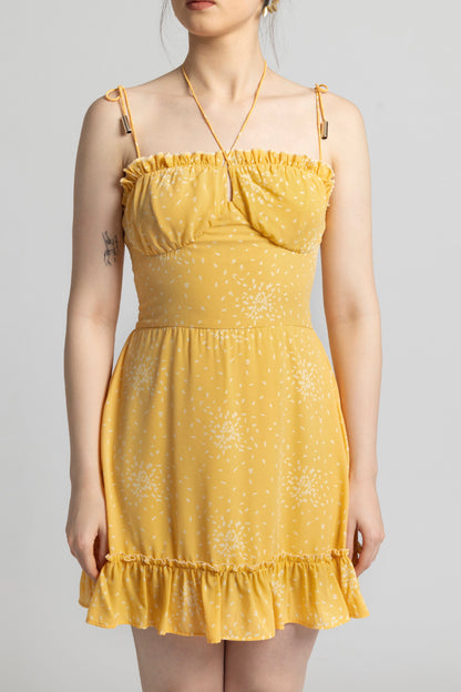 Sunlit Marigold Strappy Mini Dress