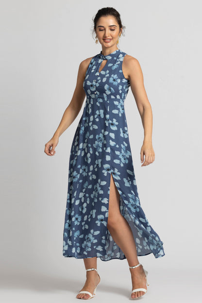 Floral Waterfall Halterneck Maxi Dress