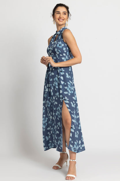 Floral Waterfall Halterneck Maxi Dress