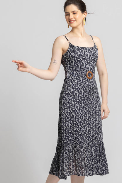 Blue Motif Midi Dress