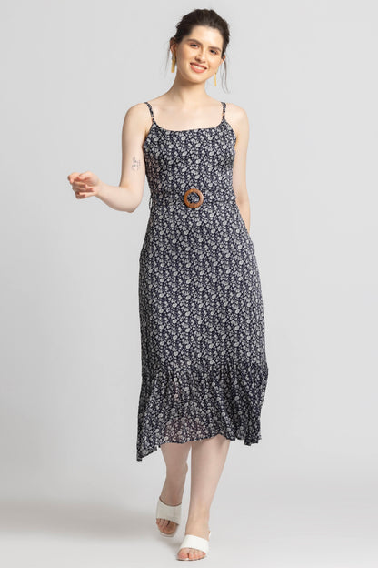 Blue Motif Midi Dress