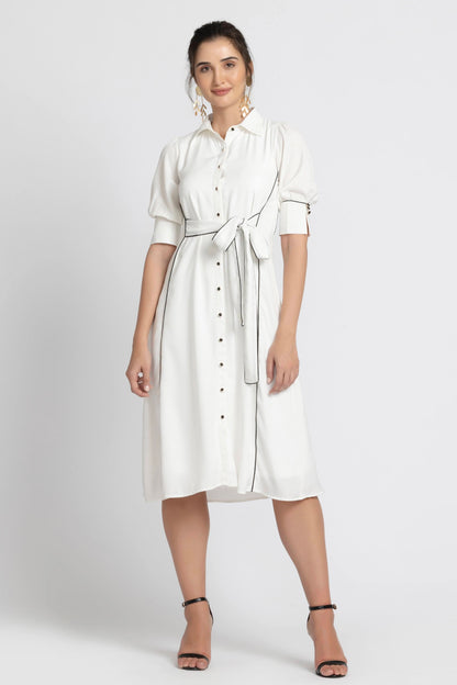 Blanc Elegance Midi Dress