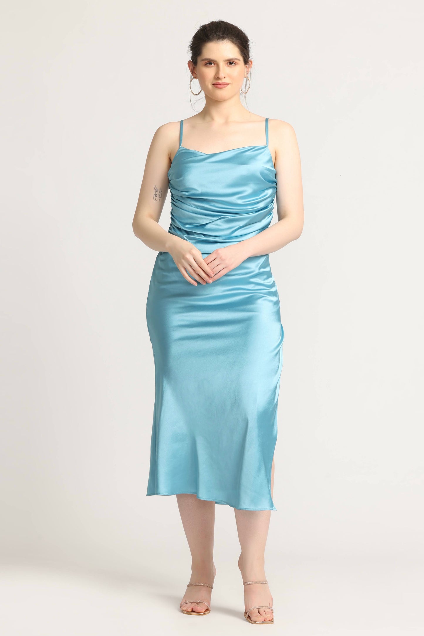 Turquoise Blue Cowl Midi Dress