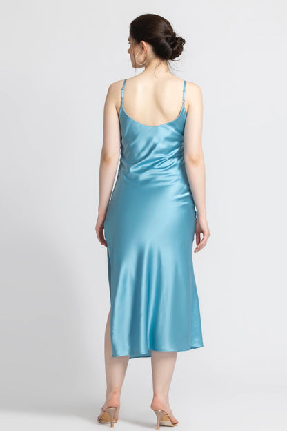 Turquoise Blue Cowl Midi Dress