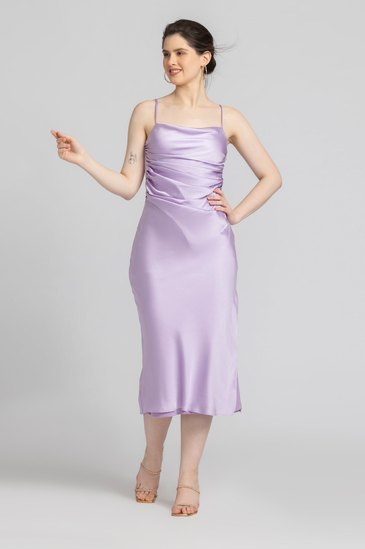 Lavender Elegance Cowl Midi Dress