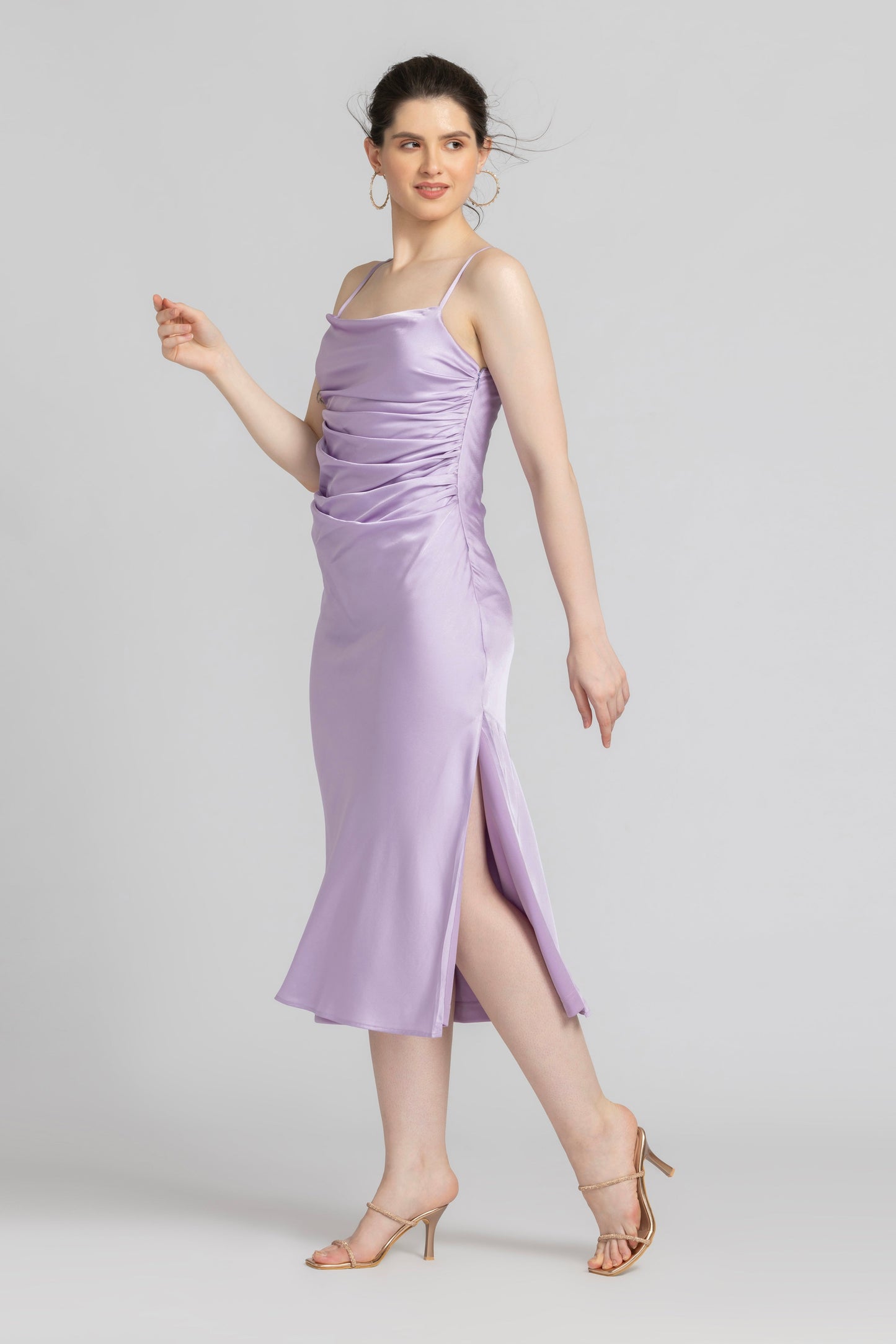 Lavender Elegance Cowl Midi Dress