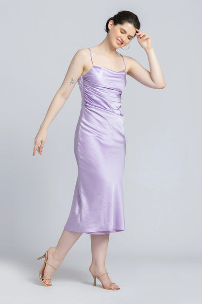 Lavender Elegance Cowl Midi Dress