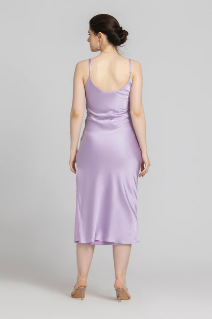 Lavender Elegance Cowl Midi Dress