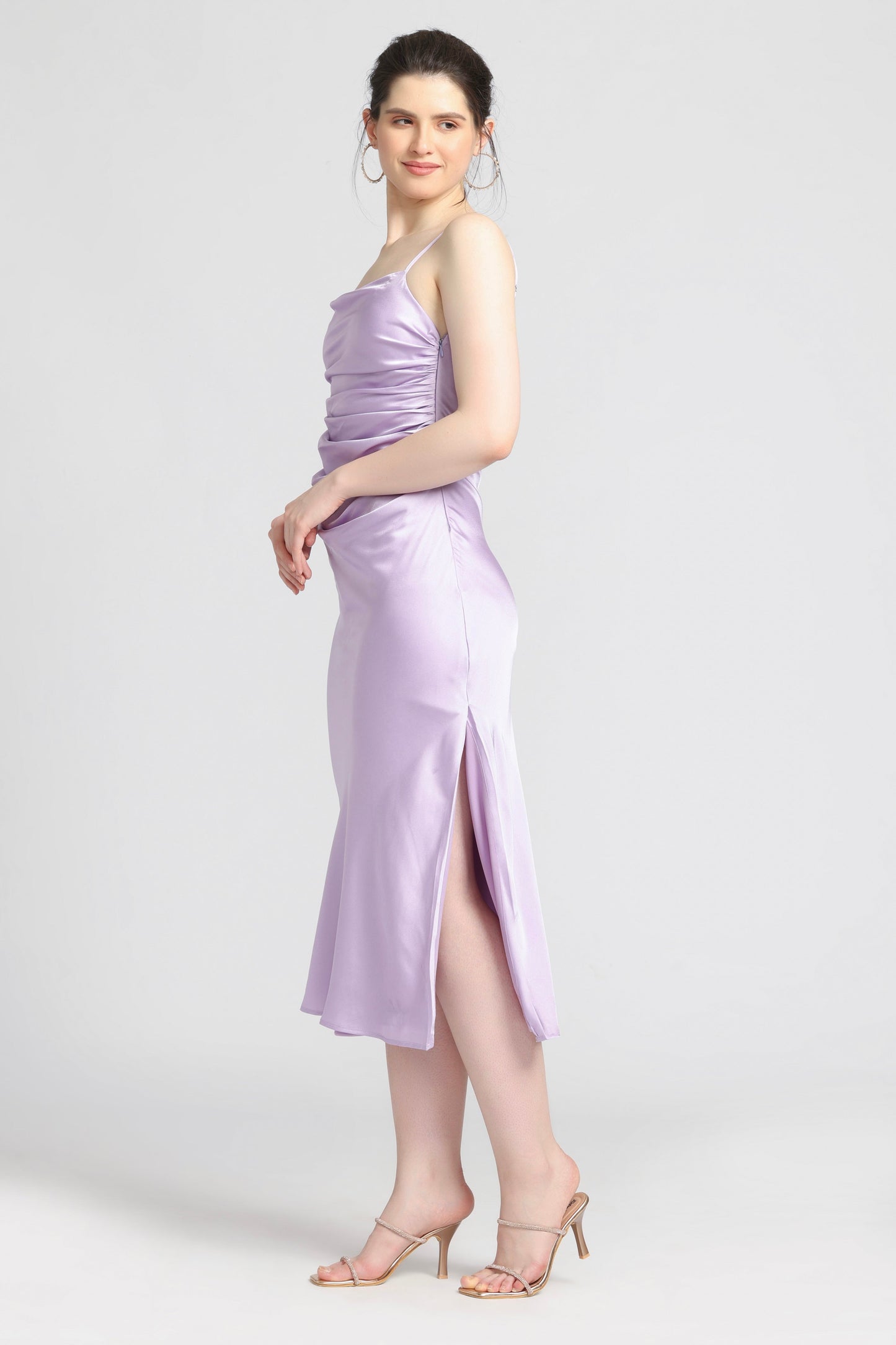 Lavender Elegance Cowl Midi Dress