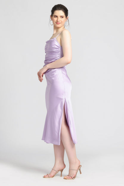 Lavender Elegance Cowl Midi Dress