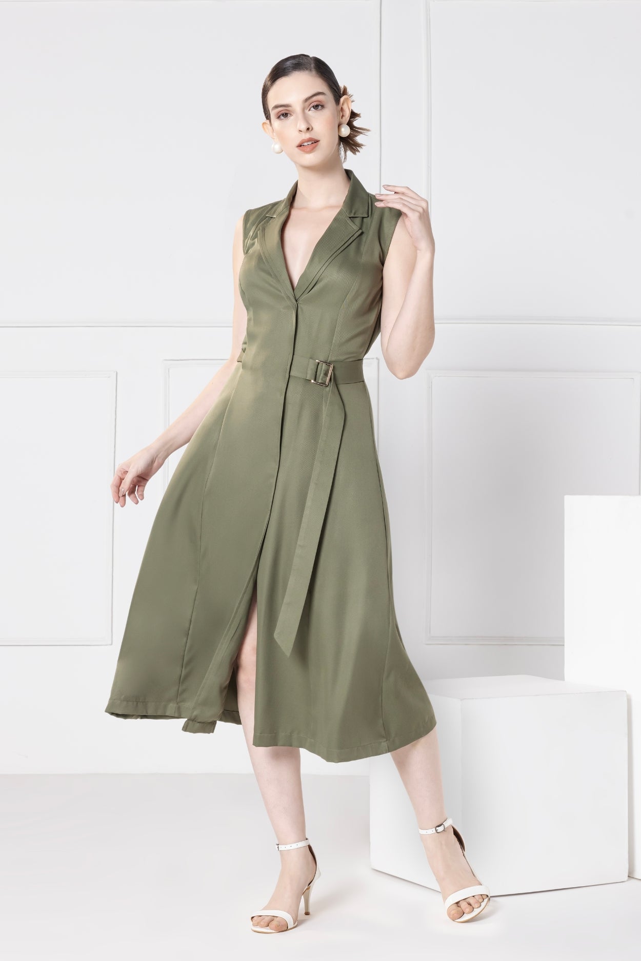 Olive Elegance Midi Dress