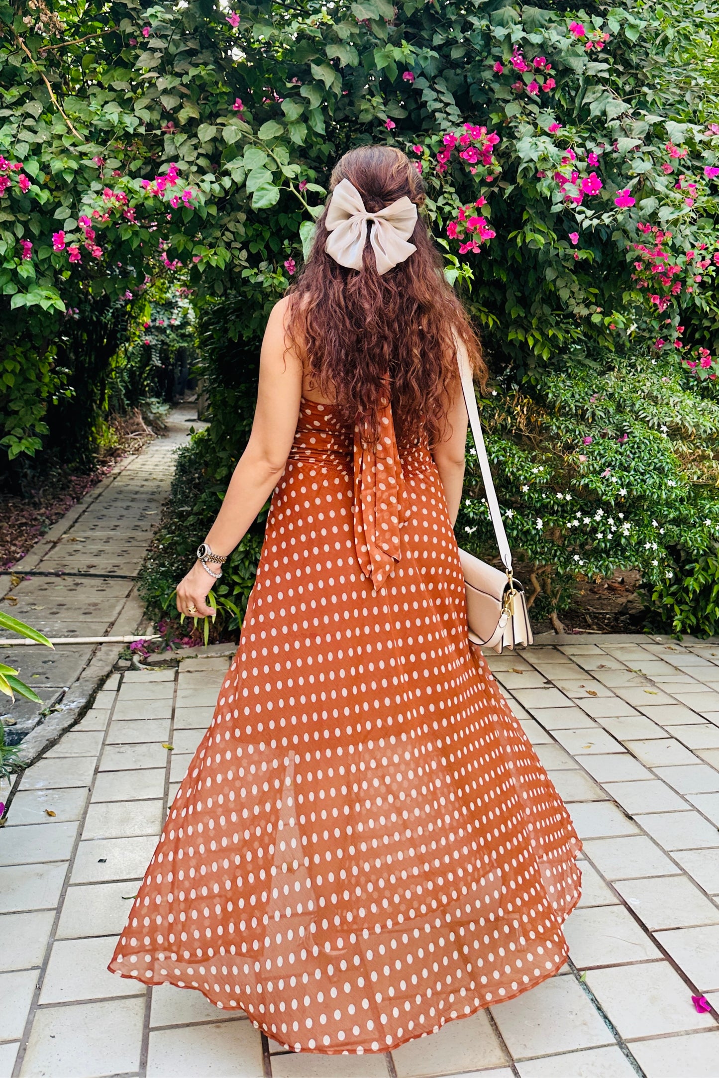 Brown Polka Maxi Dress