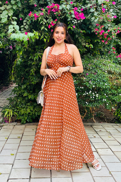 Brown Polka Maxi Dress