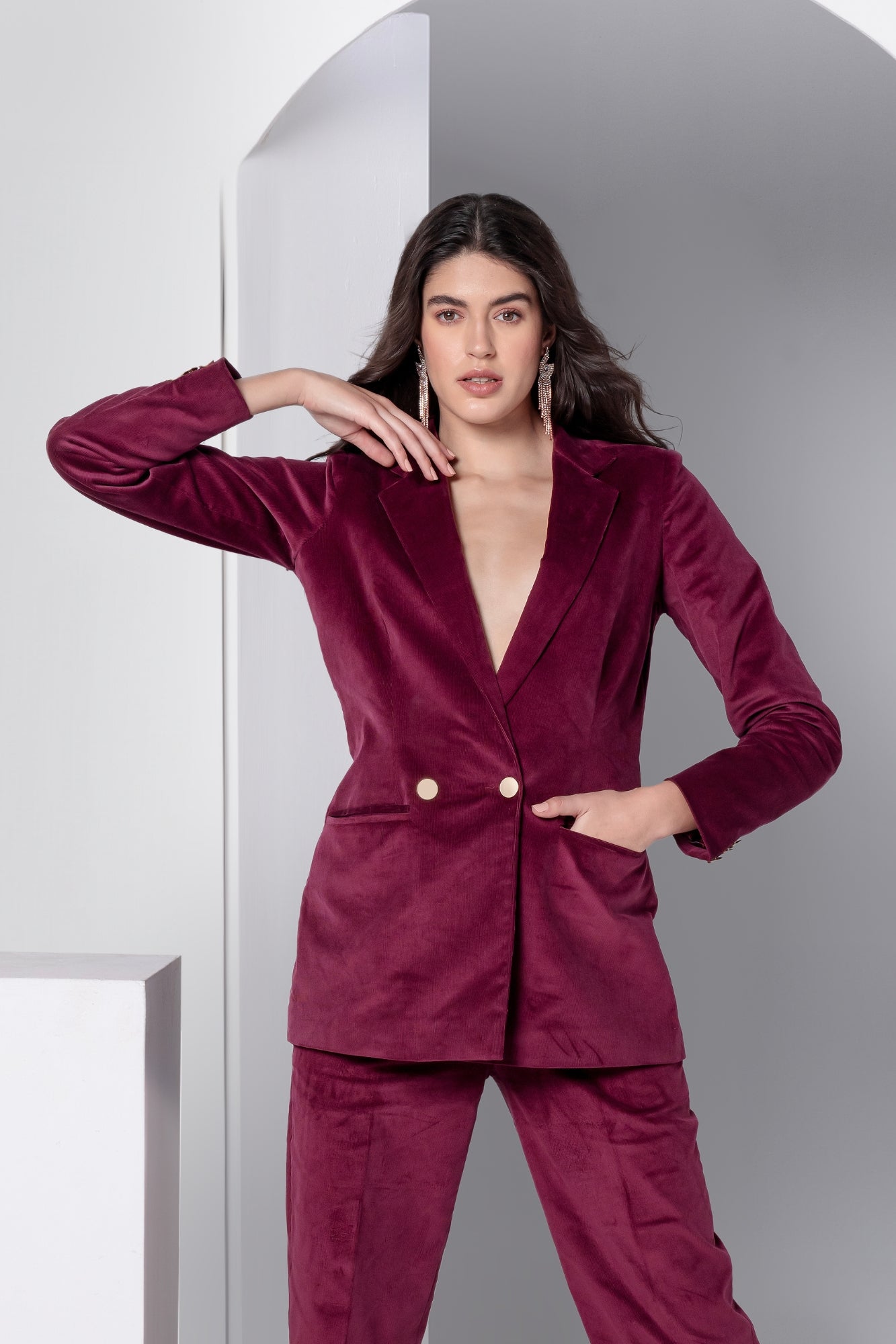 Bordeaux Corduroy Blazer