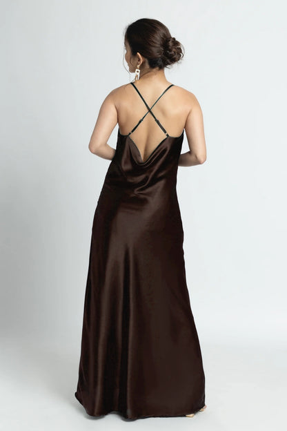 Choco Lustre Cowl Maxi Dress