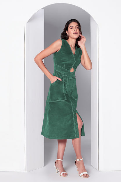 Emerald Poise Corduroy Midi Dress