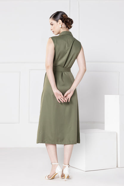 Olive Elegance Midi Dress