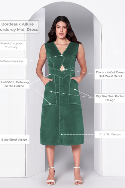 Emerald Poise Corduroy Midi Dress