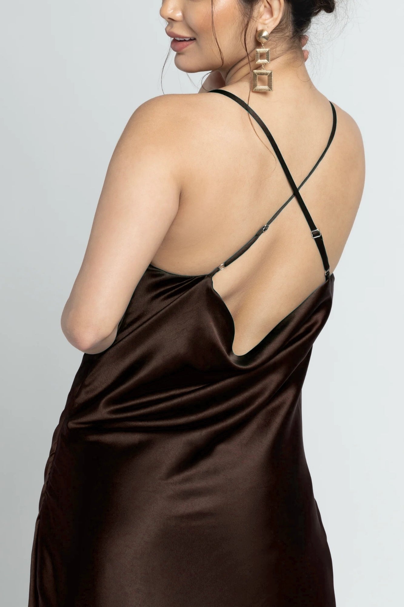 Choco Lustre Cowl Maxi Dress
