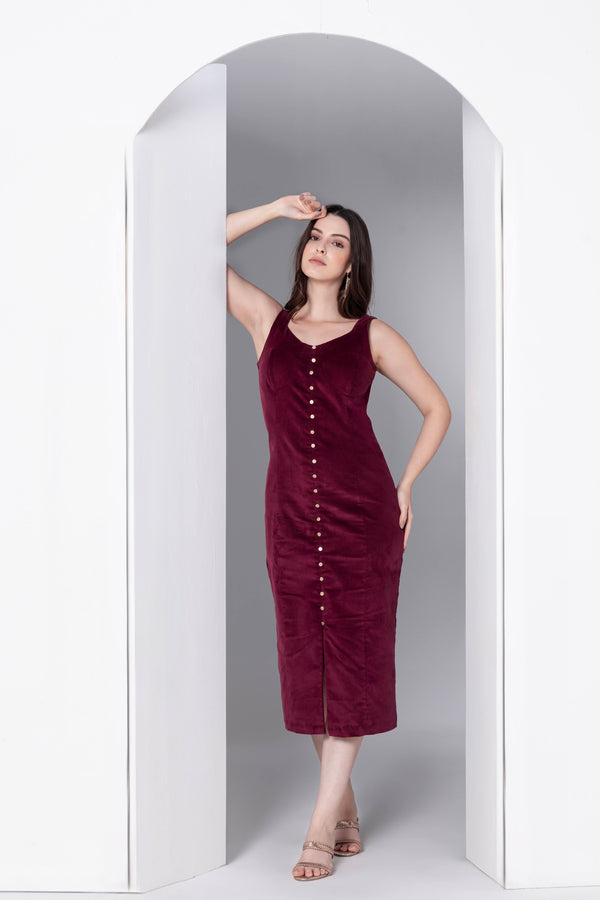 Bordeaux Bliss Corduroy Midi Dress