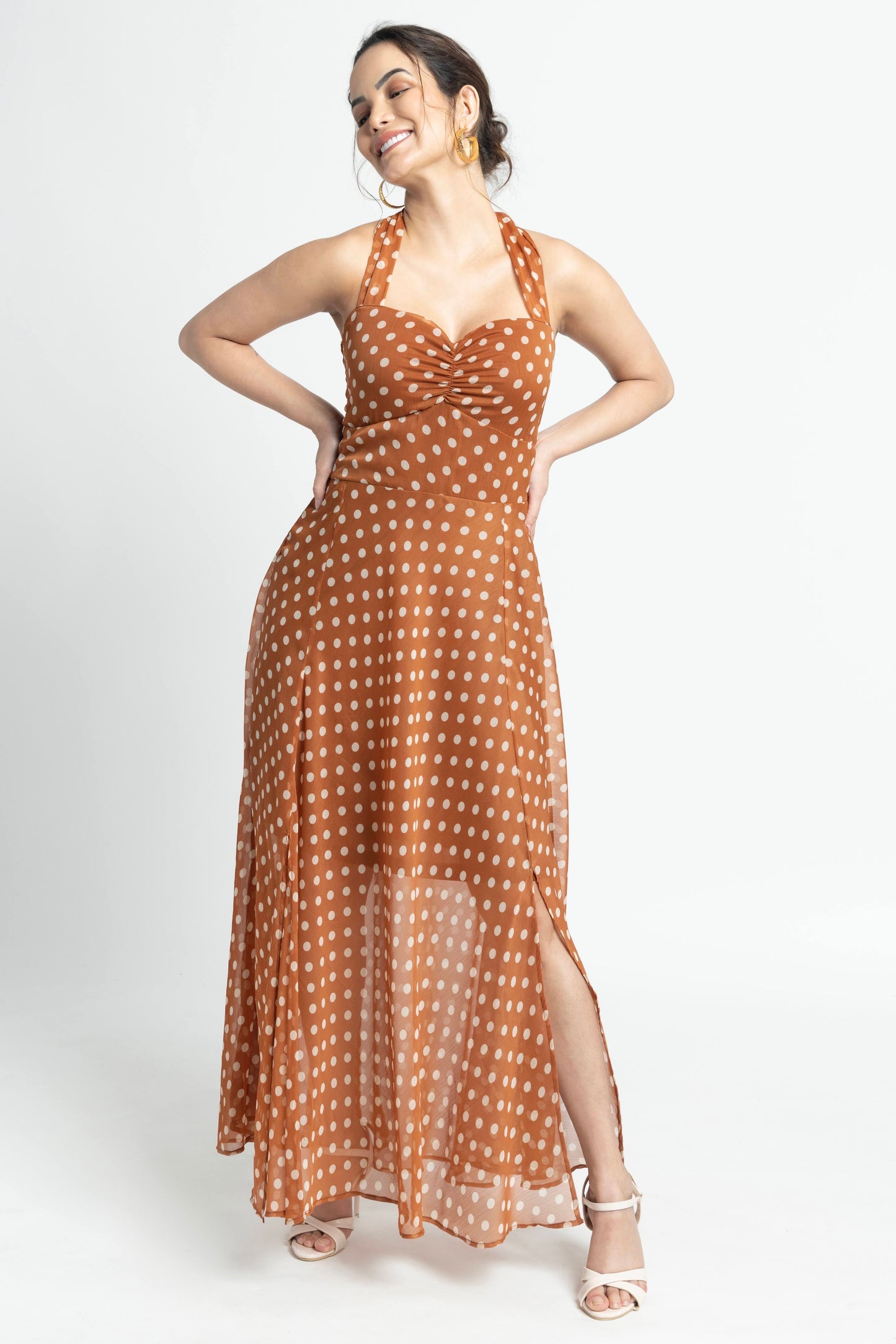 Brown Polka Maxi Dress