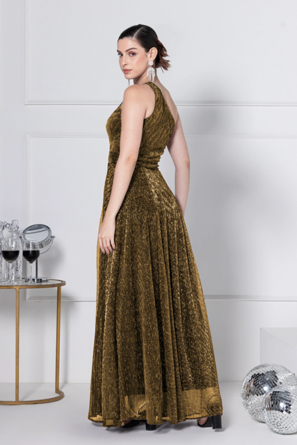 Golden Amber Gala Maxi Dress