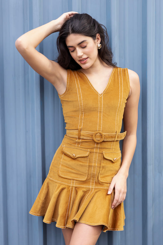 Mustard Charm Corduroy Mini Dress