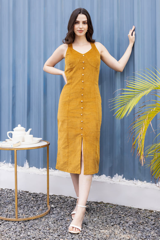 Mustard Charm Corduroy Midi Dress