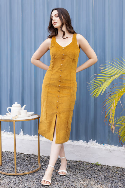 Mustard Charm Corduroy Midi Dress