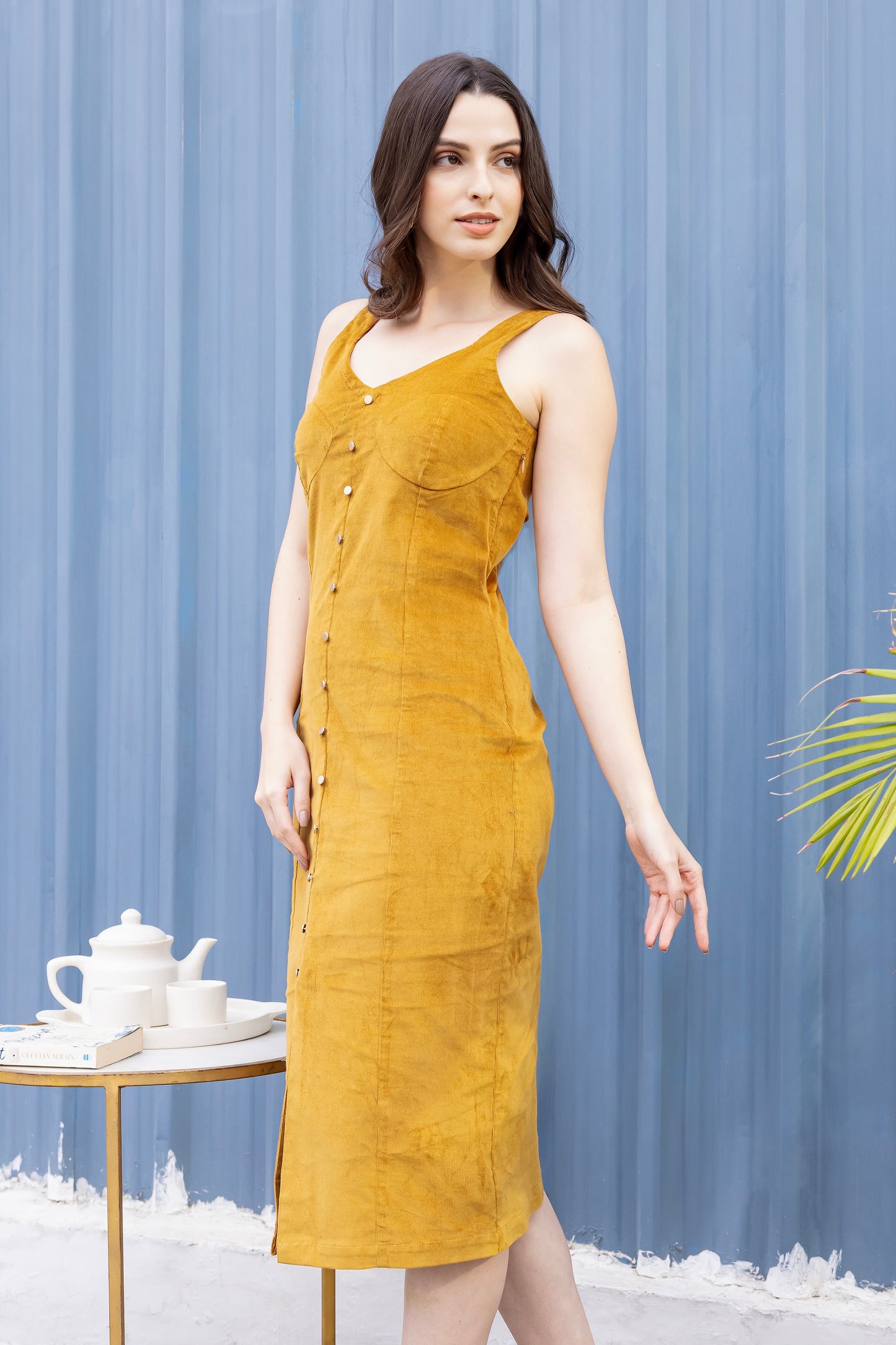 Mustard Charm Corduroy Midi Dress