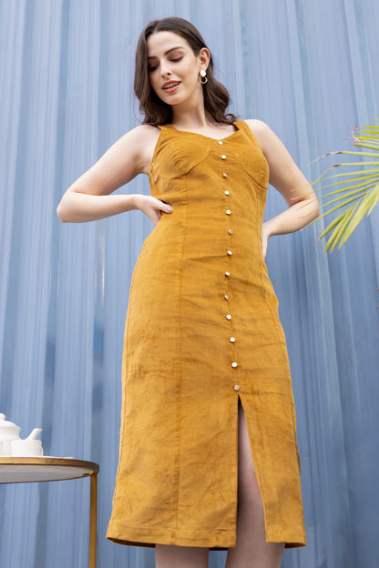 Mustard Charm Corduroy Midi Dress